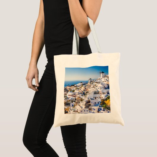 Tote Bag Style de l'île de Santorin élégant avec vues impre (Devant (produit))