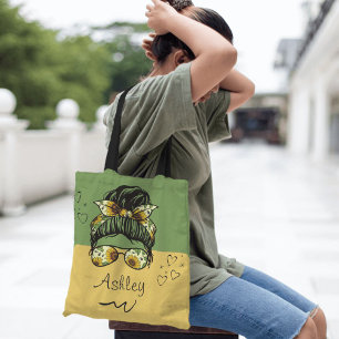 Tote Bag Style de tournesol Nom personnalisé