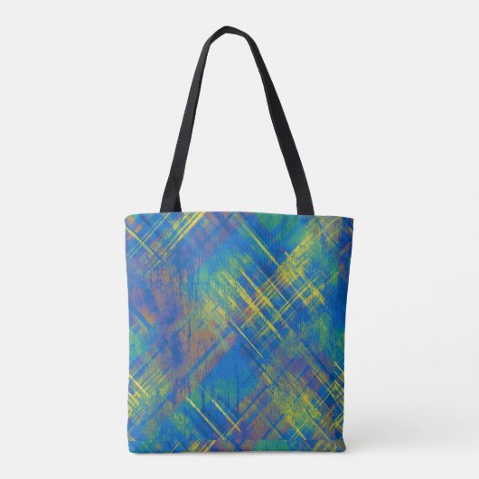 Tote Bag Style désordonné Chèque Plaid Bleu, vert, jaune (Dos)