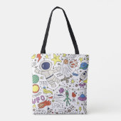 Tote Bag Style Doodle, illustration du thème spatial. (Dos)