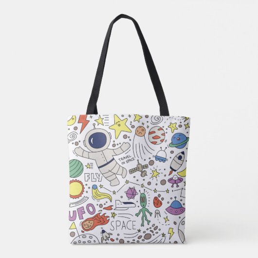Tote Bag Style Doodle, illustration du thème spatial. (Dos)