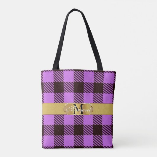 Tote Bag Style Golden Stripe Tartan Mariage personnalisé (Dos)