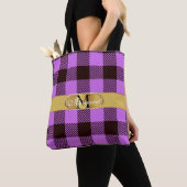 Tote Bag Style Golden Stripe Tartan Mariage personnalisé (De près)