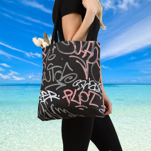 Tote Bag Style Graffiti urbain rose, gris et noir