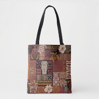 Tote Bag Style hawaïen motif tribal tissu patchwork