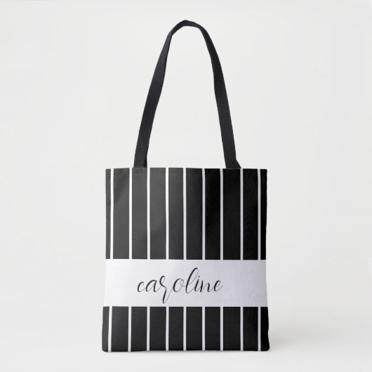 Tote Bag Style noir et blanc rayé (Devant)