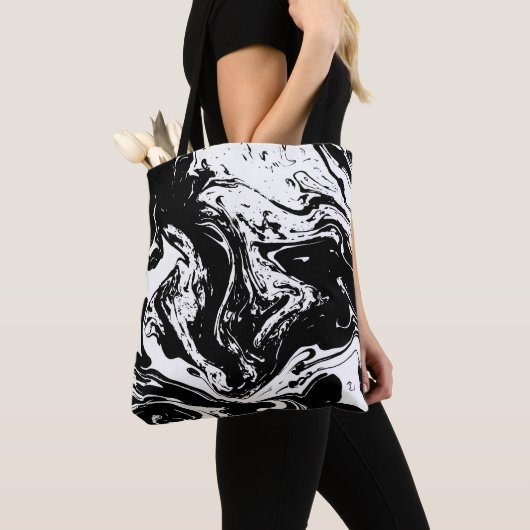 Tote Bag Style noir et Marbre blanc Fourre-tout (De près)