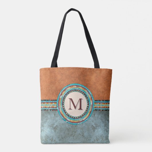 Tote Bag Style occidental Turquoise & Orange (Dos)