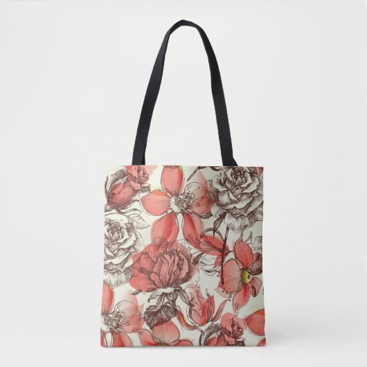 Tote Bag Style rétro Roses rouges Motif (Devant)