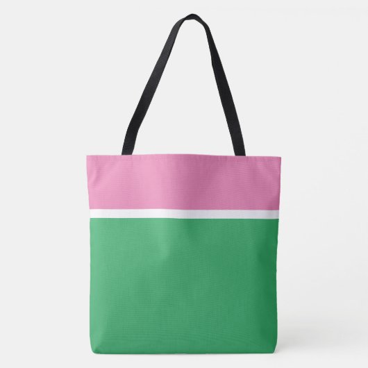Tote Bag Stylé Rose Clair Blanc Haut Rayures Sur Vert Marin (Devant)