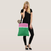 Tote Bag Stylé Rose Clair Blanc Haut Rayures Sur Vert Marin (Sur le modèle)