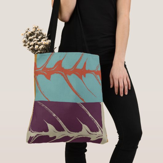 Tote Bag Style Turquoise Violet Orange Feuille (De près)
