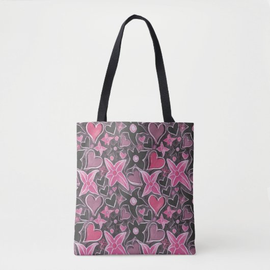 Tote Bag Style unique de motif à fleurs et coeurs (Devant)