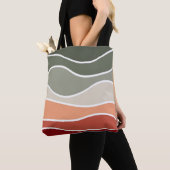 Tote Bag Style vert et rouge rétro vagues design (De près)