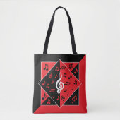 Tote Bag Stylish Art déco Music Notes Red White (Devant)