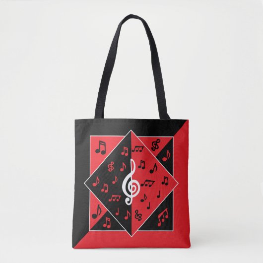 Tote Bag Stylish Art déco Music Notes Red White (Devant)