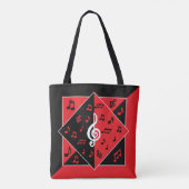 Tote Bag Stylish Art déco Music Notes Red White (Dos)