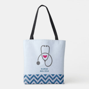 Tote Bag Stylish Grey Nursing Stethoscope Illustration