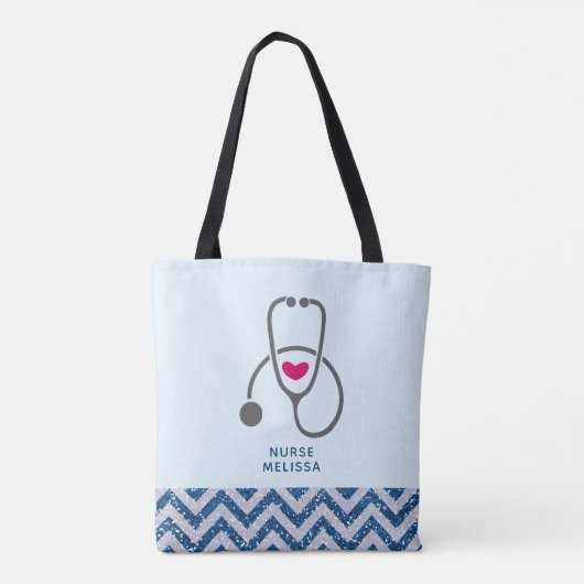 Tote Bag Stylish Grey Nursing Stethoscope Illustration (Dos)