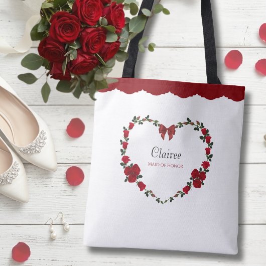 Tote Bag Stylish Red Rose Maid of Honor Gift