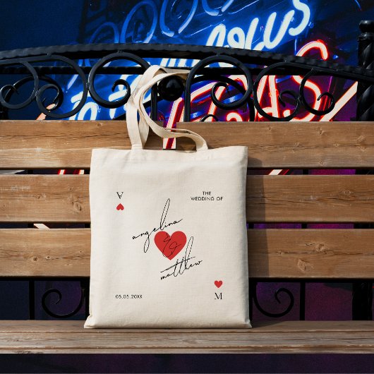 Tote Bag Stylish Script Heart Casino Vegas Wedding Favor