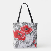 Tote Bag Stylo dessiné à la main des pavots rouges fleurs f (Dos)
