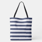 Tote Bag Stylo Navy Bleu Stripes et Monogramme Vert (Dos)