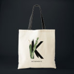 Tote Bag Succulentes Boho Lettre K Monogramme Demoiselle d'<br><div class="desc">Sac fourre-tout personnalisable avec monogramme lettre K,  motifs d'aquarelle de succulentes,  feuille en faux or et accents de pinceau à l'aquarelle noire. Personnalisez ce sac fourre-tout succulent en ajoutant votre nom ou d'autres détails. Ce sac boho avec monogramme lettre K sera parfait comme cadeau. D'autres lettres sont disponibles.</div>