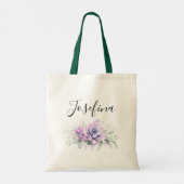 Tote Bag Succulentes et feuillage argenté Nom élégant scrip (Dos)