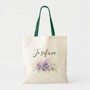 Tote Bag Succulentes et nom de script élégant en or vert T