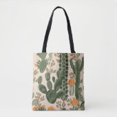 Tote Bag Succulents verts, fleurs oranges, papier peint de (Devant)