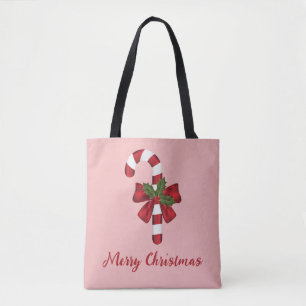 Tote Bag Sucre de canne Et Texte De Noël Rouge Et Blanc
