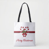 Tote Bag Sucres de canne Festif Rouge Et Blanc Bow Et Texte (Devant)