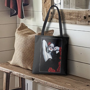 Tote Bag Sugar SKull Roses rouges Noir