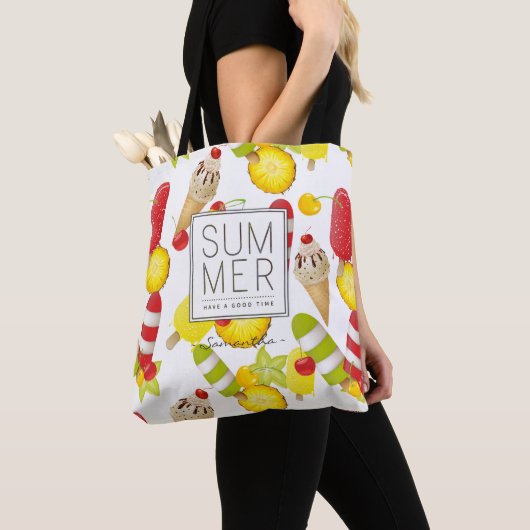 Tote Bag Summer Fruits and Ice-Cream Fun (De près)