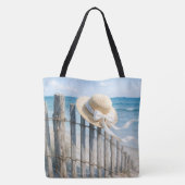 Tote Bag Summer Hat On a Fence Post (Dos)