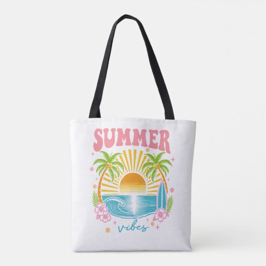 Tote Bag "Summer Vibes" Cheerful Boho Beach Palm Trees (Dos)