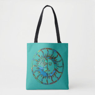 Tote Bag Sun et lune - vert bleu + votre backgr.