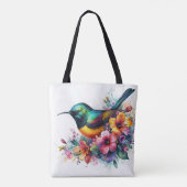 Tote Bag Sunbird Watercolor Floral Art (Dos)