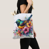 Tote Bag Sunbird Watercolor Floral Art (De près)