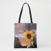 TOTE BAG SUNFLOWER AND SUMMER SUNSET WITH PINK CLOUDS (Devant)