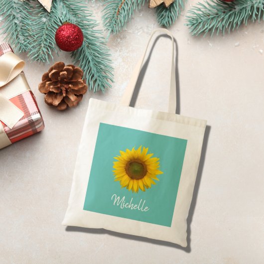 Tote Bag Sunflower Country Floral tendance Turquoise