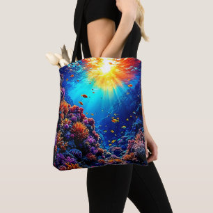 Tote Bag Sunlit Coral Reef Wonderland