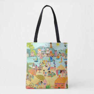 Tote Bag Sunny Beach Town Avec Happy Vacation Tourist