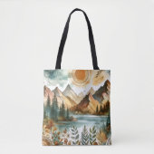Tote Bag Sunny Rustique Boho Nature Motif Mountain Lake (Devant)