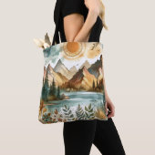Tote Bag Sunny Rustique Boho Nature Motif Mountain Lake (De près)