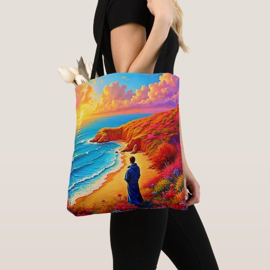 Tote Bag Sunset Beach Solitude Design de sérénité (De près)