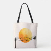Tote Bag Sunset Birds on Wires Minimalist Art (Dos)
