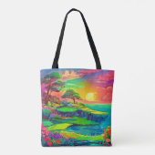 Tote Bag Sunset Cliff Paradise Art (Dos)