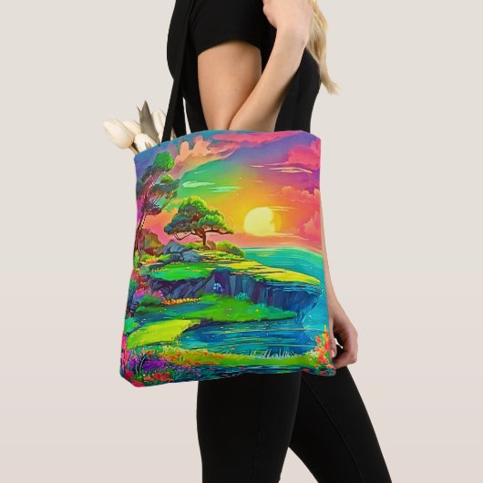 Tote Bag Sunset Cliff Paradise Art (De près)